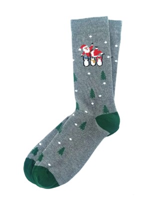 Noel Baba Desenli Gri Erkek Yılbaşı Temalı Çorap