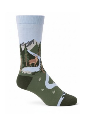 Deer and Nature Themed Green Men Crew Socks Deer and Nature Themed Green Men Crew Socks