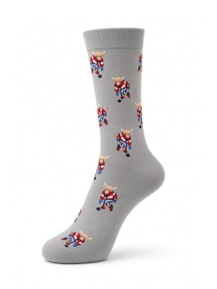 Highland Cow Patterned Cotton Grey Men Crew Socks Highland Cow Patterned Cotton Grey Men Crew Socks