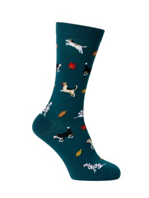 Dogs and Leaves Patterned Green Men Crew Socks Dogs and Leaves Patterned Green Men Crew Socks