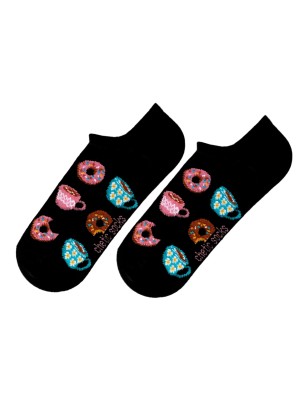 Donut ve Kahve Desenli Siyah Sneaker Çorap Donut ve Kahve Desenli Siyah Sneaker Çorap