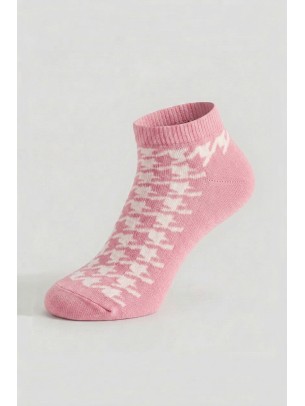 Houndstooth Pink Women Ankle Socks Houndstooth Pink Women Ankle Socks