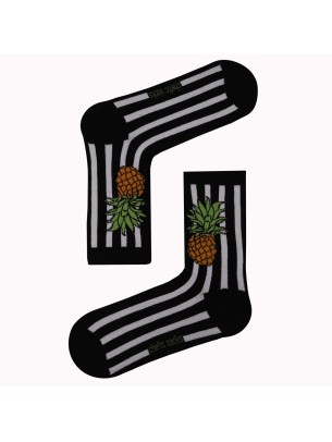 Siyah Çizgili Ananas Desenli Soket Çorap Siyah Çizgili Ananas Desenli Soket Çorap