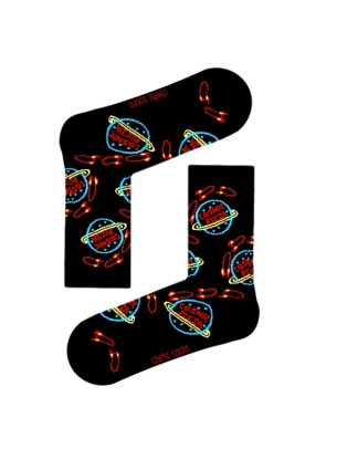 Siyah Soket Cosmic Pizza Desenli Çorap Siyah Soket Cosmic Pizza Desenli Çorap