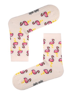 Krem Soket Flamingo Desenli Çorap
