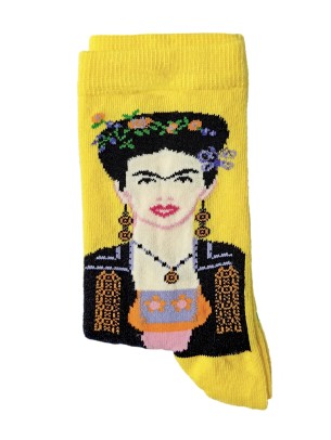 Frida Kahlo Portre Desenli Soket Çorap Sarı Frida Kahlo Portre Desenli Soket Çorap Sarı