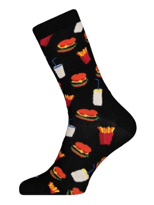 Siyah Hamburger Patates Kola Desenli Soket Çorap Siyah Hamburger Patates Kola Desenli Soket Çorap