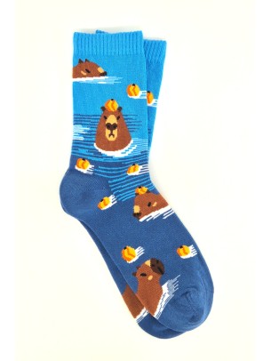 Capybara Patterned Blue Women Socks Capybara Patterned Blue Women Socks