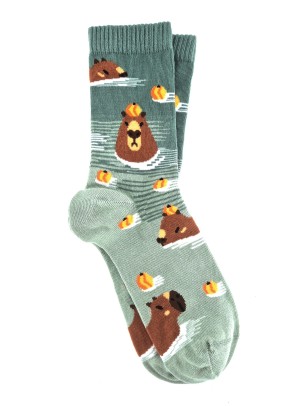 Capybara Patterned Green Women Socks Capybara Patterned Green Women Socks