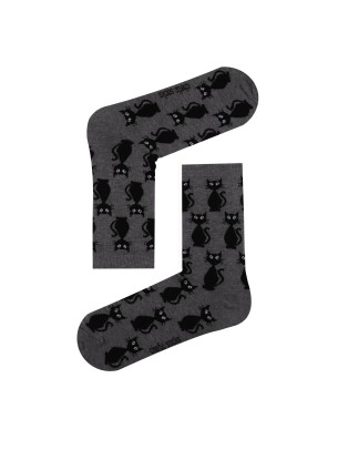 GRİ SOKET KARA KEDİ DESENLİ ÇORAP GRİ SOKET KARA KEDİ DESENLİ ÇORAP