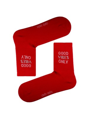 KIRMIZI SOKET GOOD VIBES ONLY YAZILI ÇORAP KIRMIZI SOKET GOOD VIBES ONLY YAZILI ÇORAP