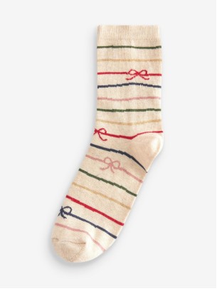 Cream Striped Christmas Theme Women Socks Cream Striped Christmas Theme Women Socks