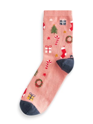Pink Gift Christmas Theme Women Socks Pink Gift Christmas Theme Women Socks