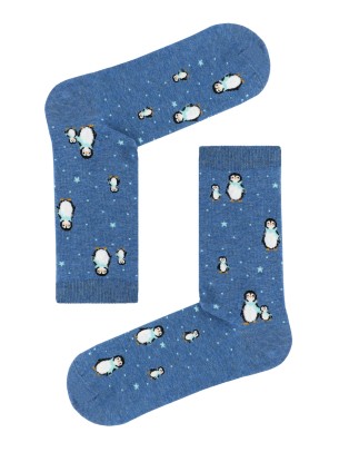 Penguen Desenli Kadın Mavi Soket Çorap Penguen Desenli Kadın Mavi Soket Çorap