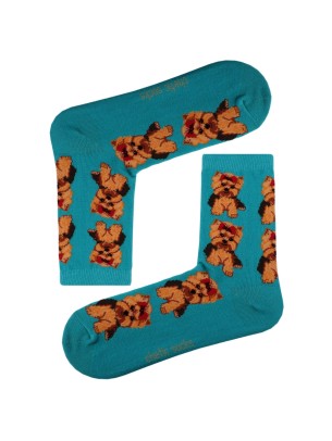 Turkuaz Soket Fiyonklu Yorkshire Terrier Köpekli Çorap Turkuaz Soket Fiyonklu Yorkshire Terrier Köpekli Çorap