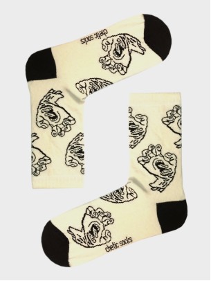 Hand Monster Print Cream Crew Socks Hand Monster Print Cream Crew Socks