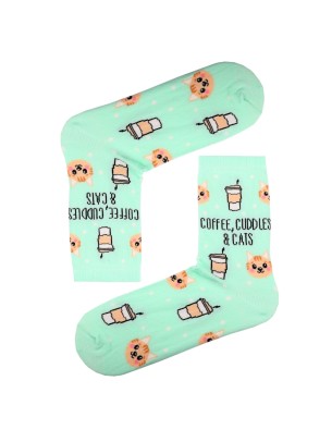 Yeşil Soket Coffee Cuddles Cats Yazılı Çorap Yeşil Soket Coffee Cuddles Cats Yazılı Çorap