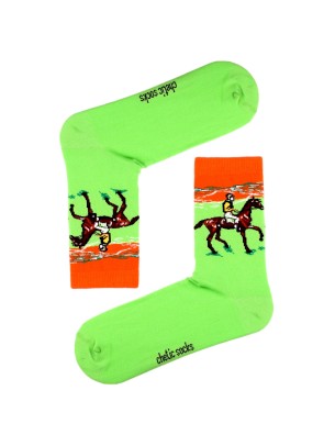 Yeşil Atlı Jokey Desenli Renkli Soket Çorap Yeşil Atlı Jokey Desenli Renkli Soket Çorap